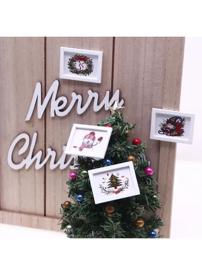 Miniature Wood Dollhouse Christmas Tree Wall Mural Set Of 3 Random White Frame Holiday Village Decor - Image 1